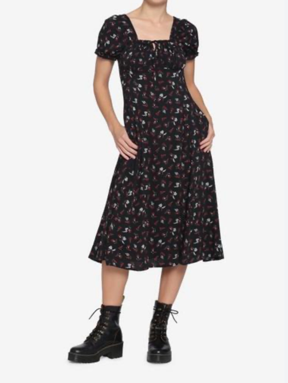 Hot Topic Black/Red Rose Midi Dress. Size Small